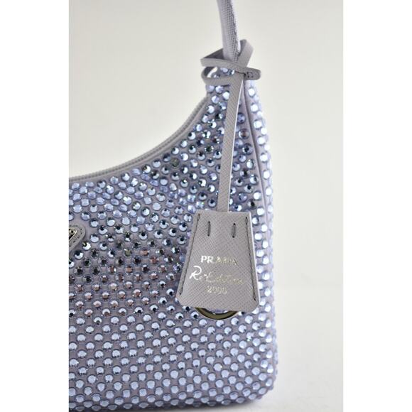 Prada Re-Edition 2000 Purple Crystal Nylon Shoulder Top Handle Mini Hobo Bag - Picture 3 of 9